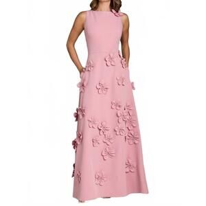 NEW GIA FRANCO bateau neck sleeveless a-line floral dress in ice pink